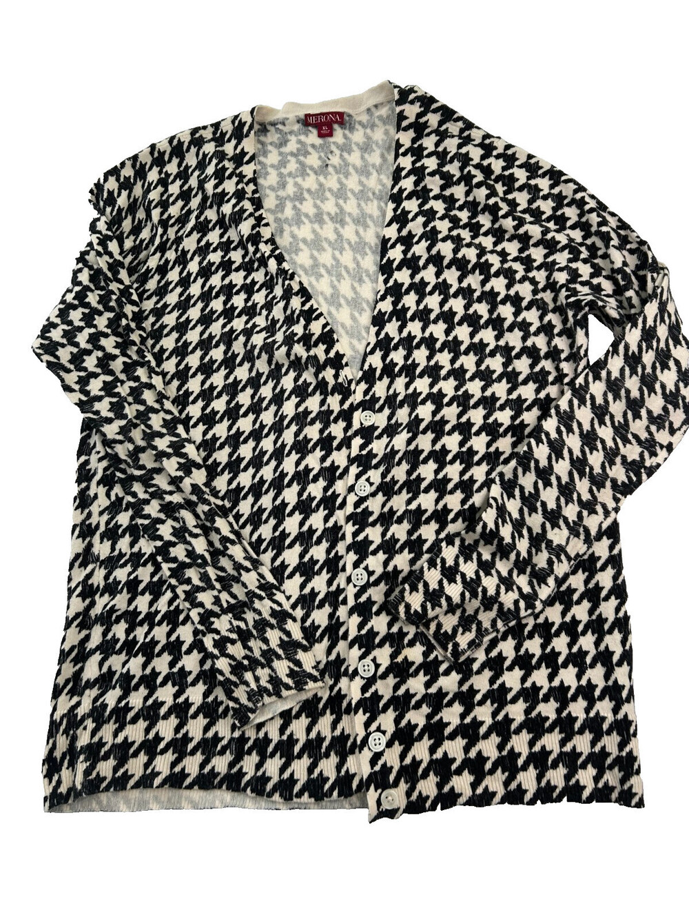 Merona Houndstooth Cardigan Sweater Womens Small Classic Design Button Front XL